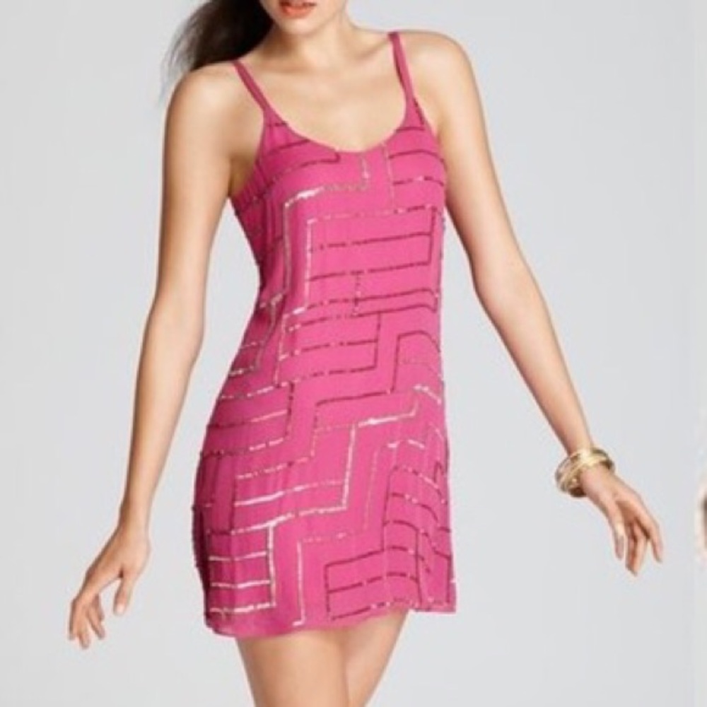 Parker pink dress with gold sequins